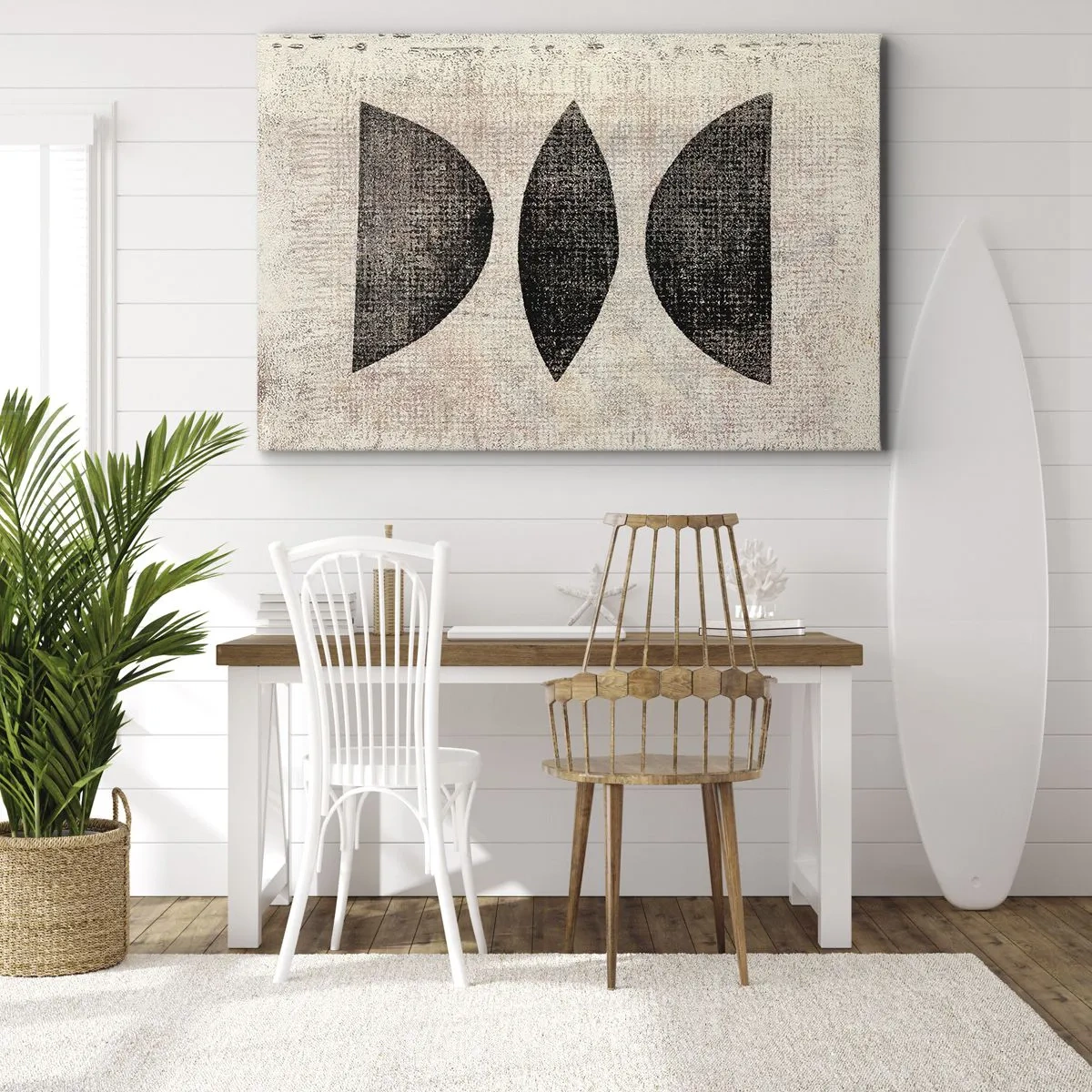 Obraz na płótnie - Etniczne kształty w ciemnych tonacjach na jasnym tle - 70x50cm - Etniczna abstrakcja - Nowoczesna dekoracja ścienna do salonu i sypialni ARTTOR