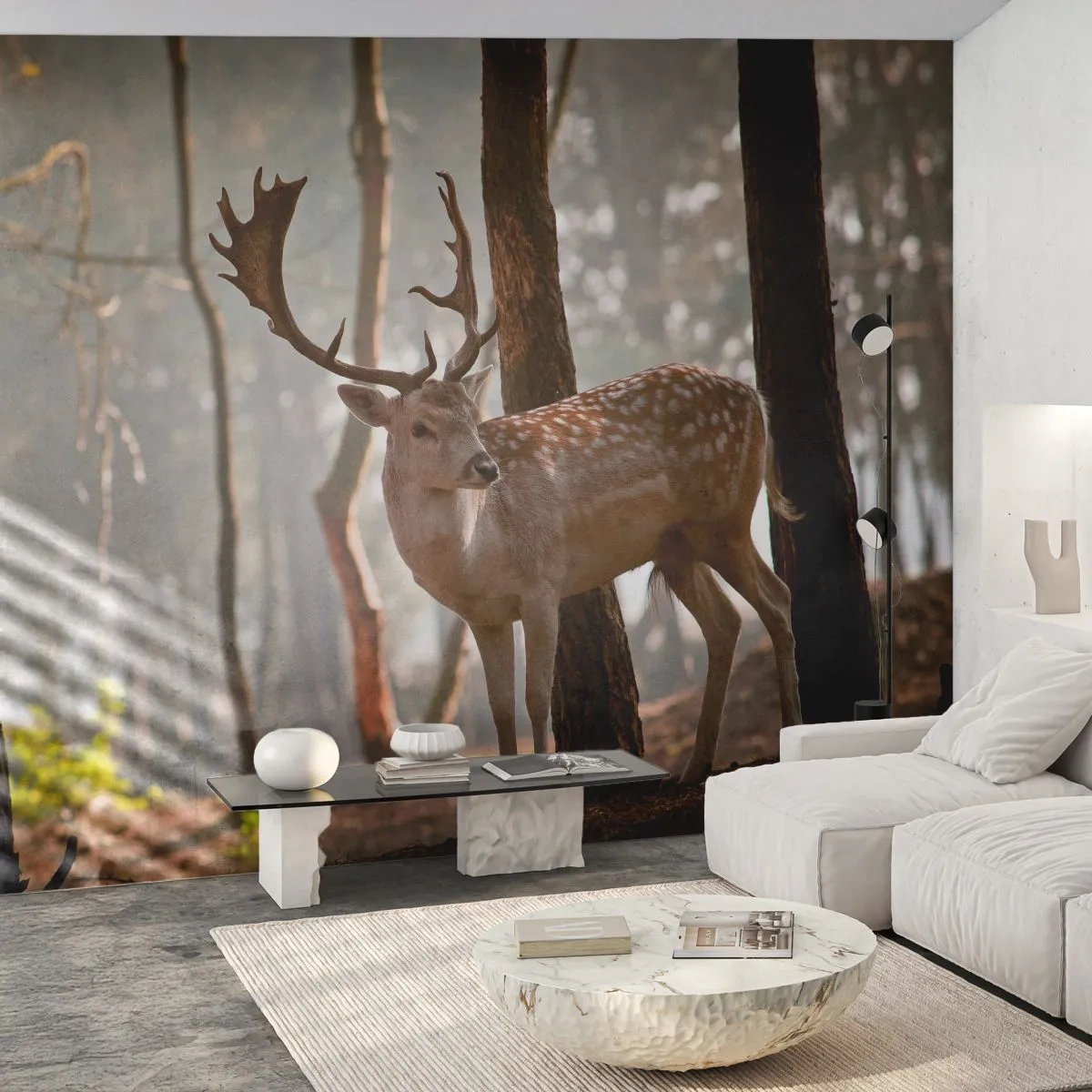 Fototapeta Premium Canvas - Światło młodości - Zwierzęta, Jeleń, Las - 250x175 cm
