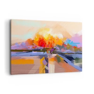 Obraz na płótnie - Abstrakcyjny krajobraz z intensywnymi barwami jesieni - 120x80cm - Stała się jesień - Nowoczesna dekoracja ścienna do salonu, kuchni i sypialni ARTTOR