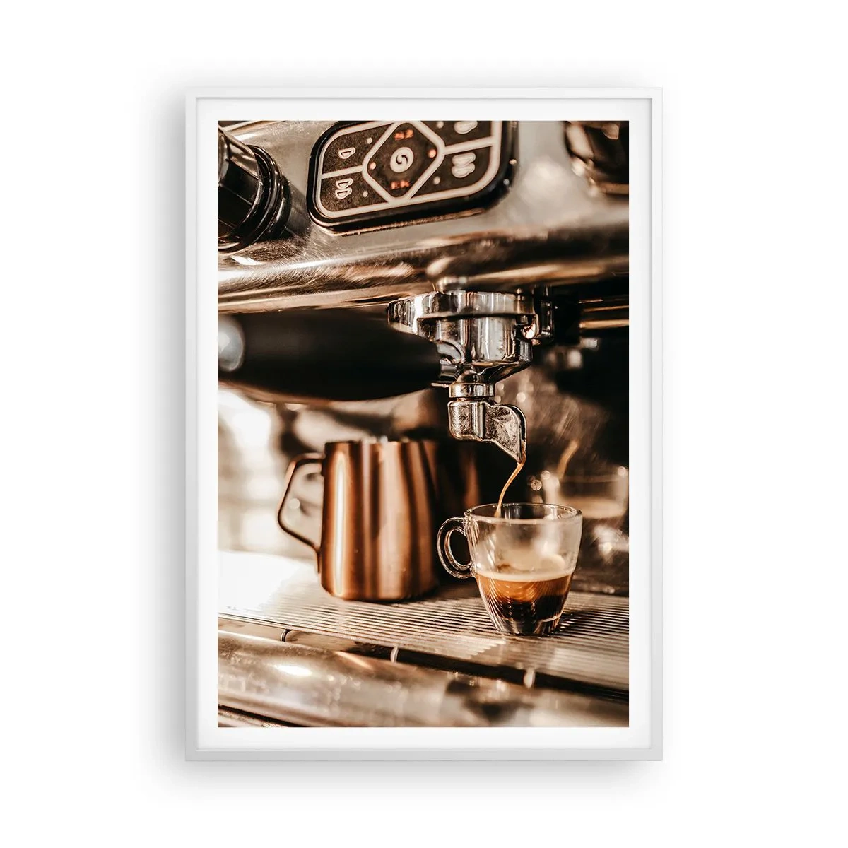 Plakat w białej ramie - Blask kawy - 70x100 cm