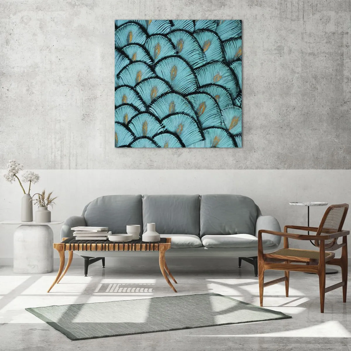 Obraz na szkle - Wielka gala piór - 70x70 cm