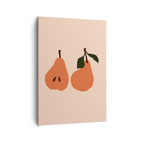 Obraz na płótnie - Minimalistyczna ilustracja dwóch gruszek na beżowym tle - 50x70cm - Sama słodycz - Nowoczesna dekoracja ścienna do salonu, kuchni i sypialni ARTTOR