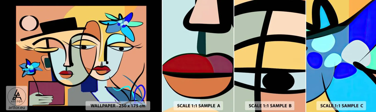 Fototapeta Próbka Samoprzylepna Deluxe Sticker - Picassowskie randez vous - Twarze, Nowoczesny, Kubizm - 100x30 cm