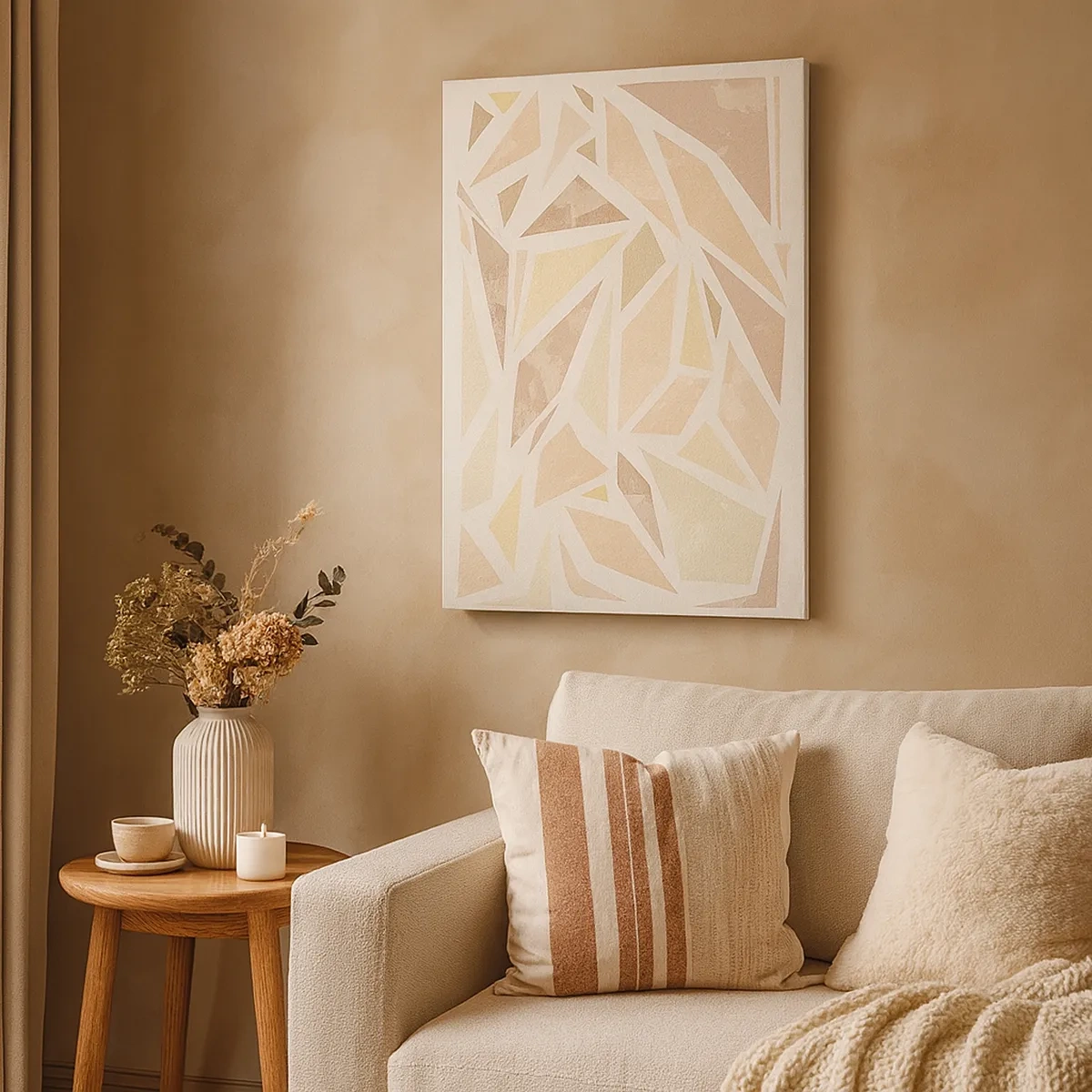 Obraz na płótnie - Geometryczna kompozycja inspirowana witrażem w pastelowych odcieniach - 50x70cm - Kompozycja witrażowa - Nowoczesna dekoracja ścienna do salonu, kuchni i sypialni ARTTOR