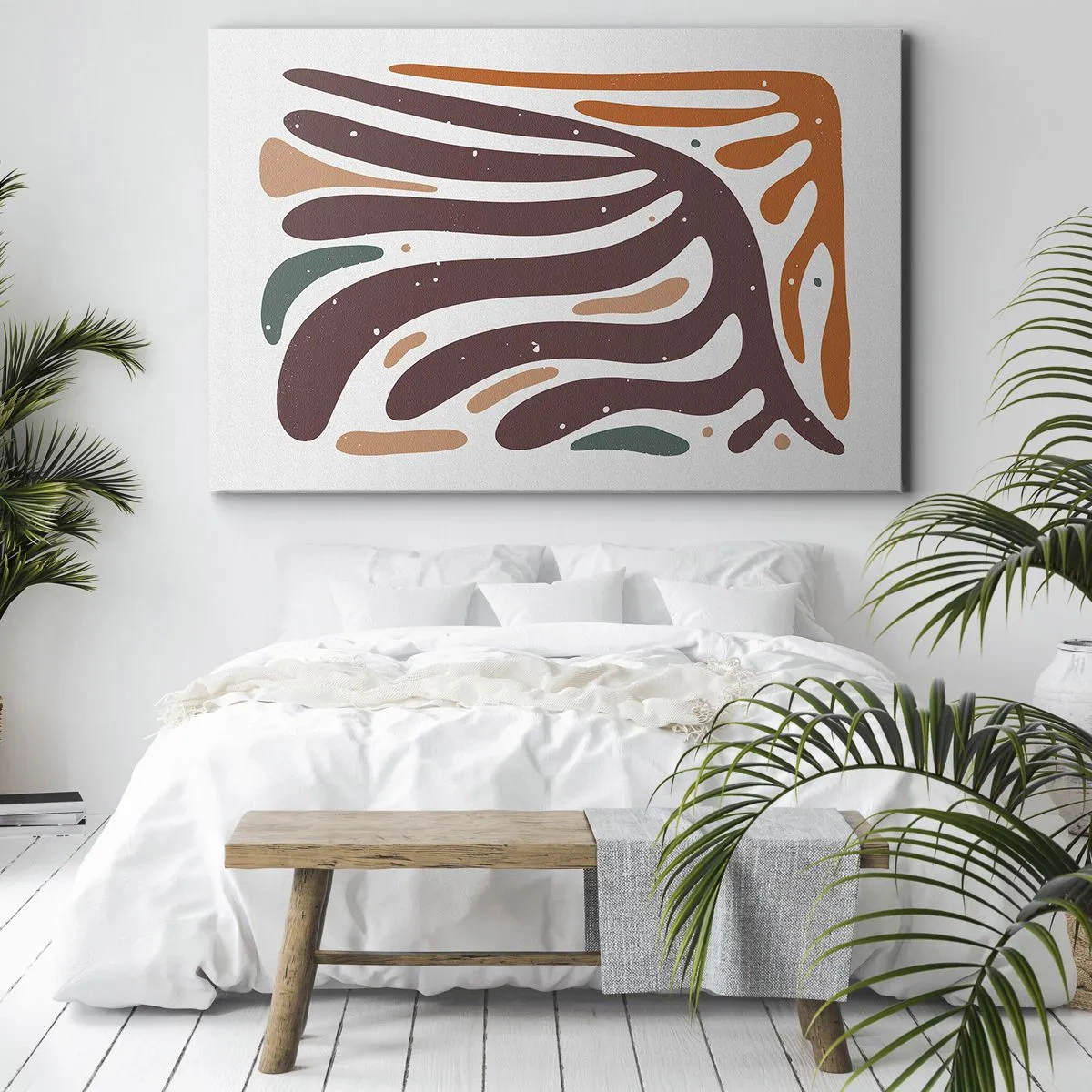 Obraz na płótnie - Organiczny wzór z promienistymi liniami w ciepłych odcieniach - 70x50cm - Kompozycja organiczna promienista - Nowoczesna dekoracja ścienna do salonu i sypialni ARTTOR