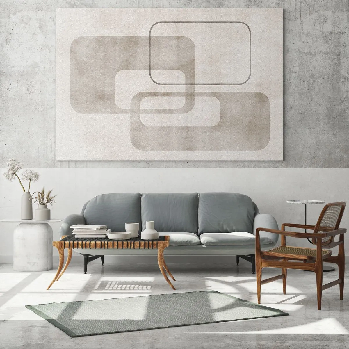 Obraz na szkle - Minimalistyczne beżowe prostokąty na jasnym tle - 70x50cm - Geometryczna fuga - Nowoczesna dekoracja ścienna do salonu i sypialni ARTTOR