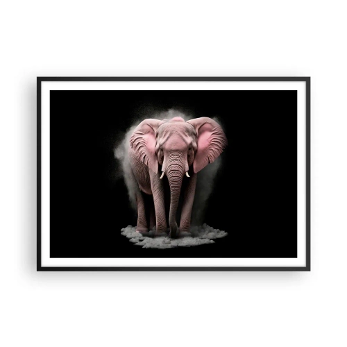 Plakat w czarnej ramie - Różowy słoń na czarnym tle w artystycznym ujęciu - 100x70cm - Nie myśl o różowym słoniu! - Nowoczesna dekoracja ścienna do salonu i sypialni ARTTOR