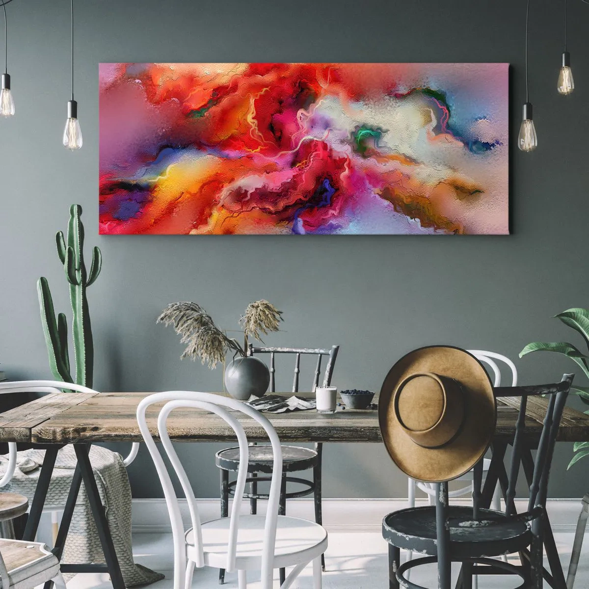 Obraz na płótnie - Kolorowa abstrakcja o dynamicznej kompozycji - 140x50cm - Jak pochwycić marzenia - dym - Nowoczesna dekoracja ścienna do salonu i sypialni ARTTOR