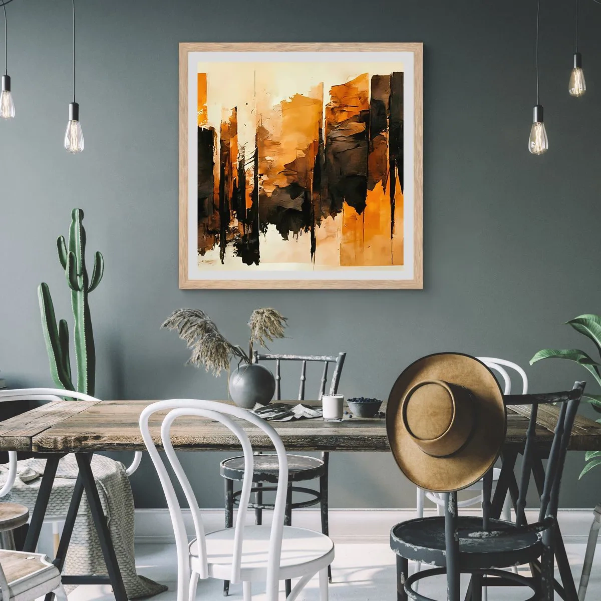 Plakat w ramie jasny dąb - Harmonia czerni i złota - 60x60 cm