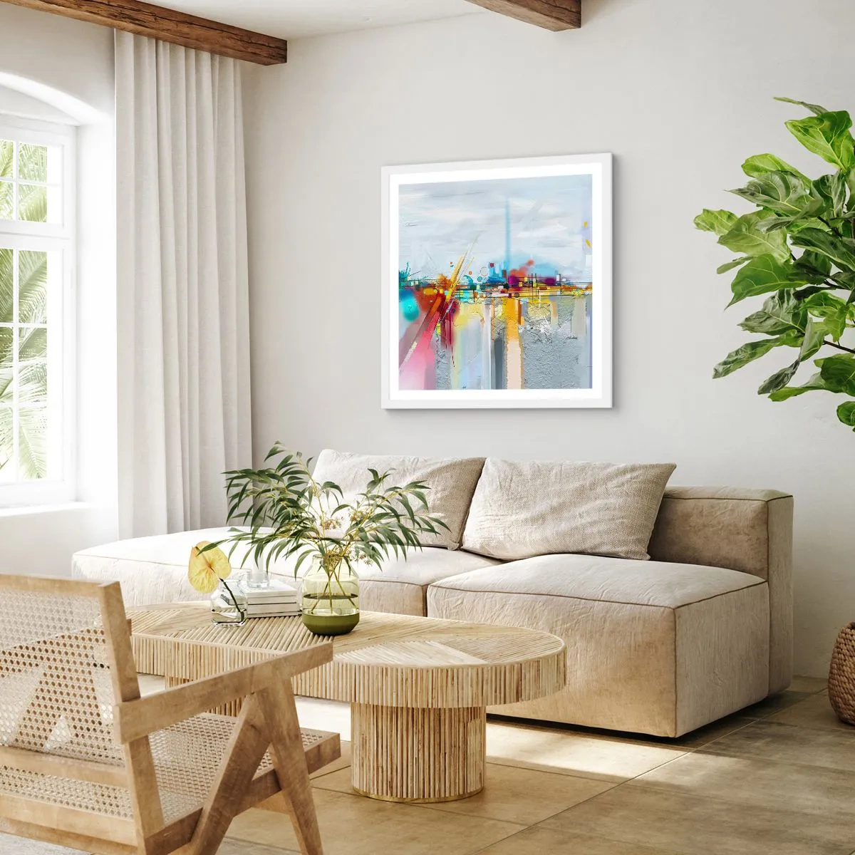 Plakat w białej ramie - Most radości nad rzeką życia - 40x40 cm