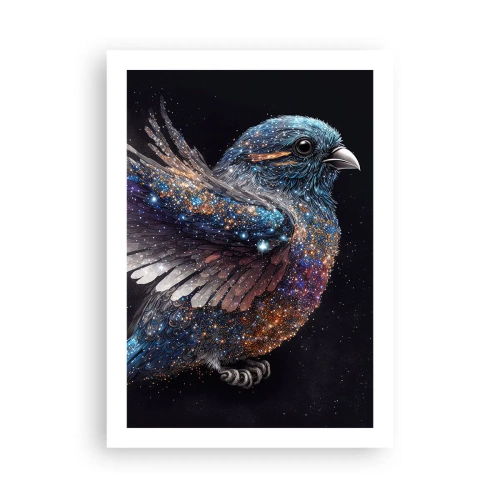 Plakat - Kosmiczny ptak z gwiezdnym upierzeniem na czarnym tle - 50x70cm - Diamentowy wróbel - Nowoczesna dekoracja ścienna do salonu, kuchni i sypialni ARTTOR