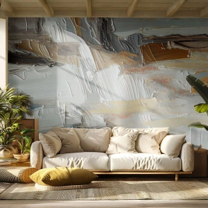 Fototapeta Premium Sand - Grubo nakładana abstrakcja w odcieniach bieli, szarości i brązu - 100x70cm - Barwne nawarstwienia - Nowoczesna dekoracja ścienna do salonu, kuchni i sypialni ARTTOR