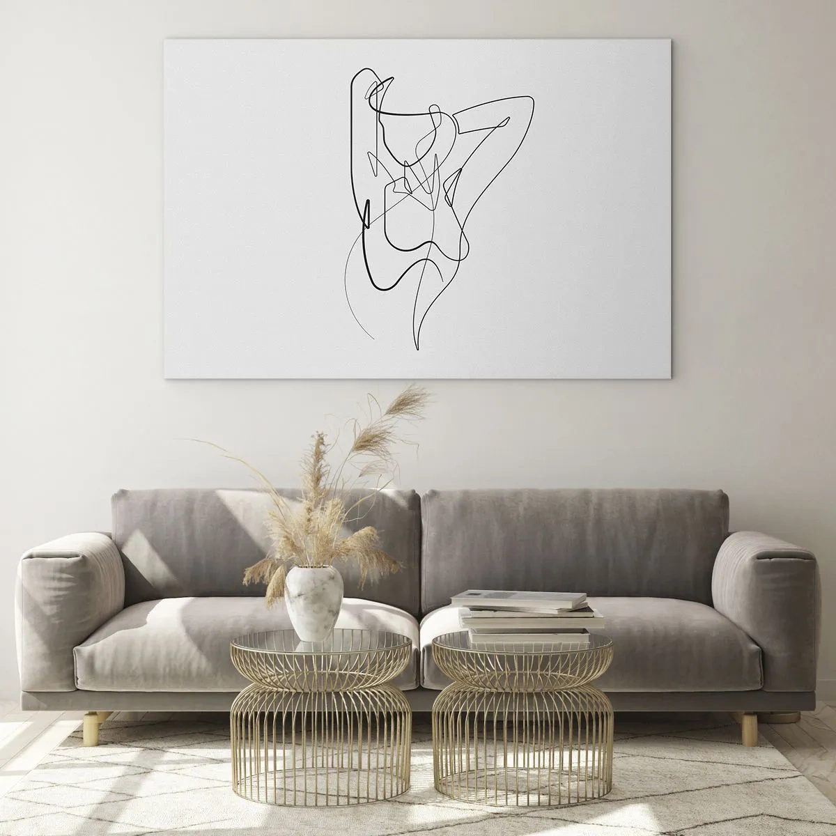 Obraz na szkle - Kobieca sylwetka narysowana pojedynczą linią na białym tle - 70x50cm - Naprawdę, jaka jesteś... - Nowoczesna dekoracja ścienna do salonu i sypialni ARTTOR