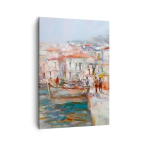 Obraz na płótnie - Impresjonistyczny port morski w pastelowych kolorach - 50x70cm - Pastelowe wakacje - Nowoczesna dekoracja ścienna do salonu, kuchni i sypialni ARTTOR