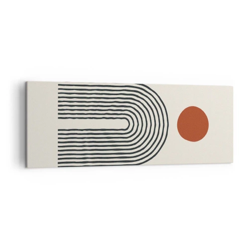 Obraz na płótnie - Nowoczesny abstrakcyjny wzór z liniami i czerwonym okręgiem - 140x50cm - Magnetyzm kształtów i barw - Nowoczesna dekoracja ścienna do salonu i sypialni ARTTOR