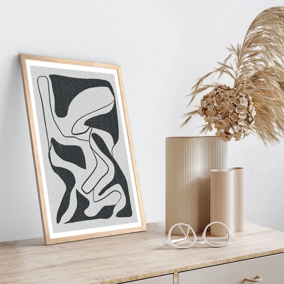 Plakat w ramie jasny dąb - Abstrakcyjna zabawa w labiryncie - 50x70 cm