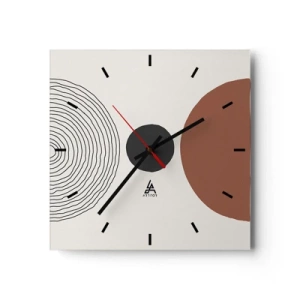 Zegar ścienny - Abstrakcyjne figury geometryczne w ciepłych barwach - 30x30cm - W centrum uwagi - Nowoczesna dekoracja ścienna do salonu i sypialni ARTTOR