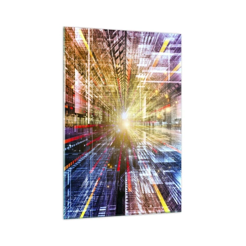 Obraz na szkle - Dynamiczne światła w futurystycznym korytarzu - 70x100cm - Świetlny korytarz - Nowoczesna dekoracja ścienna do salonu i sypialni ARTTOR
