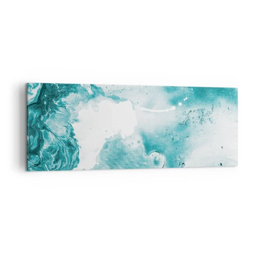 Obraz na płótnie - Abstrakcja w odcieniach błękitu z delikatnymi akcentami bieli - 140x50cm - Rozlewiska błękitu - Nowoczesna dekoracja ścienna do salonu i sypialni ARTTOR