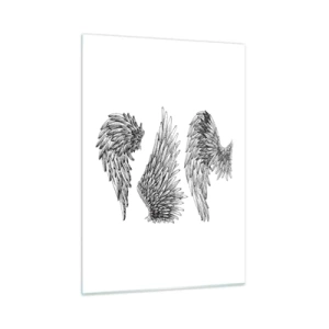 Obraz na szkle - Skrzydła anioła w artystycznej czarno-białej grafice - 50x70cm - I ty możesz zostać aniołem - Nowoczesna dekoracja ścienna do salonu, kuchni i sypialni ARTTOR