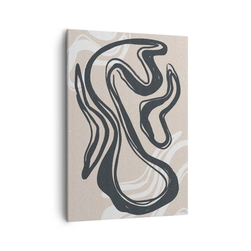 Obraz na płótnie - Abstrakcyjne czarne linie na beżowym tle tworzące dynamiczną kompozycję - 50x70cm - Ekspresja zwielokrotniona - Nowoczesna dekoracja ścienna do salonu, kuchni i sypialni ARTTOR