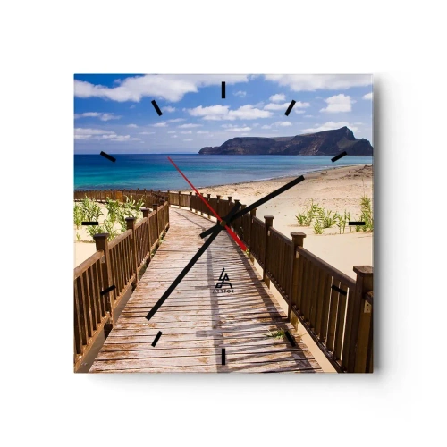 Zegar ścienny - Drewniana ścieżka prowadząca na plażę z widokiem na ocean - 30x30cm - Zabierz mnie na wyspy szczęśliwe - Nowoczesna dekoracja ścienna do salonu i sypialni ARTTOR