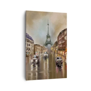 Obraz na płótnie - Wieczorny pejzaż ulicy Paryża z widokiem na wieżę Eiffla - 80x120cm - Liczy się tylko ona - Nowoczesna dekoracja ścienna do salonu i sypialni ARTTOR