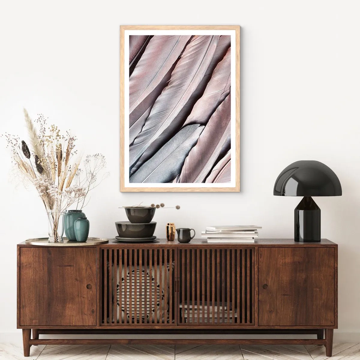 Plakat w ramie jasny dąb - W różowej srebrzystości - 61x91 cm