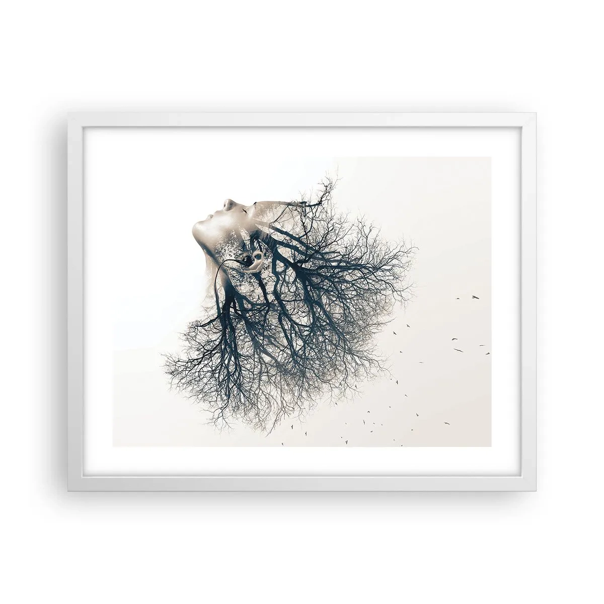 Plakat w białej ramie - Zasłuchana w szept drzewa - 50x40 cm