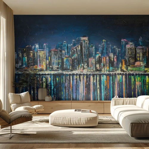 Fototapeta Samoprzylepna Deluxe Sticker - Kaskada swiateł - Miasto, Architektura, Rzeka - 350x256 cm