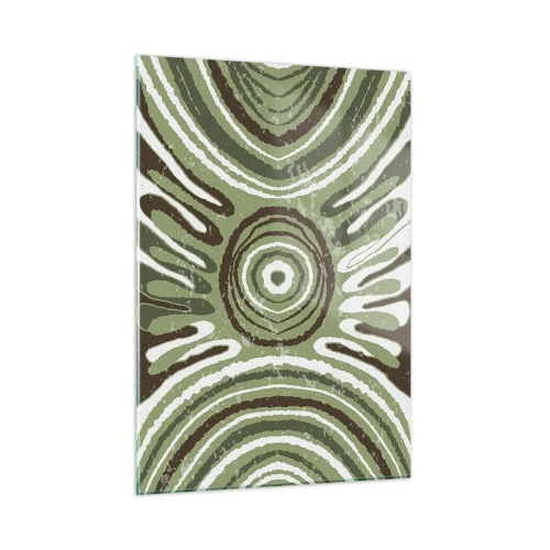 Obraz na szkle - Zielone koncentryczne kręgi i abstrakcyjne linie - 50x70cm - Eksplozja emocji - Nowoczesna dekoracja ścienna do salonu, kuchni i sypialni ARTTOR