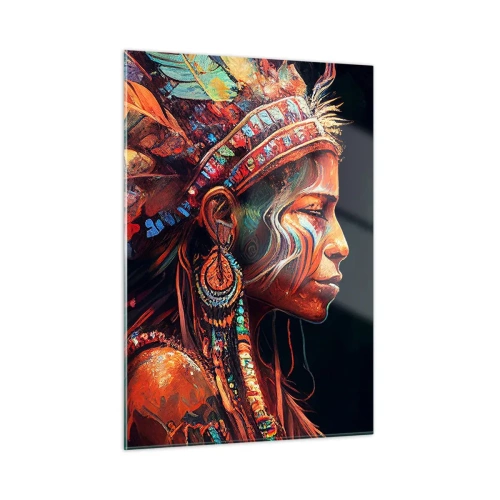 Obraz na szkle - Postać w pióropuszu pijąca napar w mistycznej atmosferze - 50x70cm - Magiczny rytuał - Nowoczesna dekoracja ścienna do salonu, kuchni i sypialni ARTTOR