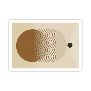 Plakat - Geometryczna abstrakcja z kołami i falistymi liniami w ciepłych barwach - 100x70cm - O pochodzeniu figur geometrycznych - Nowoczesna dekoracja ścienna do salonu i sypialni ARTTOR