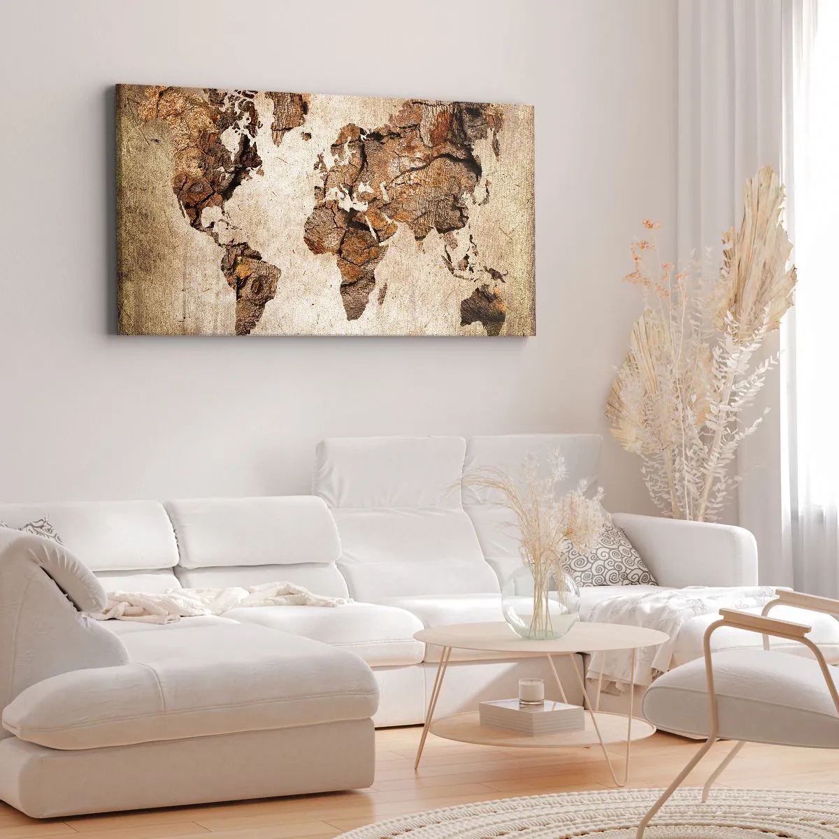 Obraz na płótnie - Mapa świata w drewnianym, rustykalnym stylu - 160x50cm - Odkrycie świata - Nowoczesna dekoracja ścienna do salonu i sypialni ARTTOR
