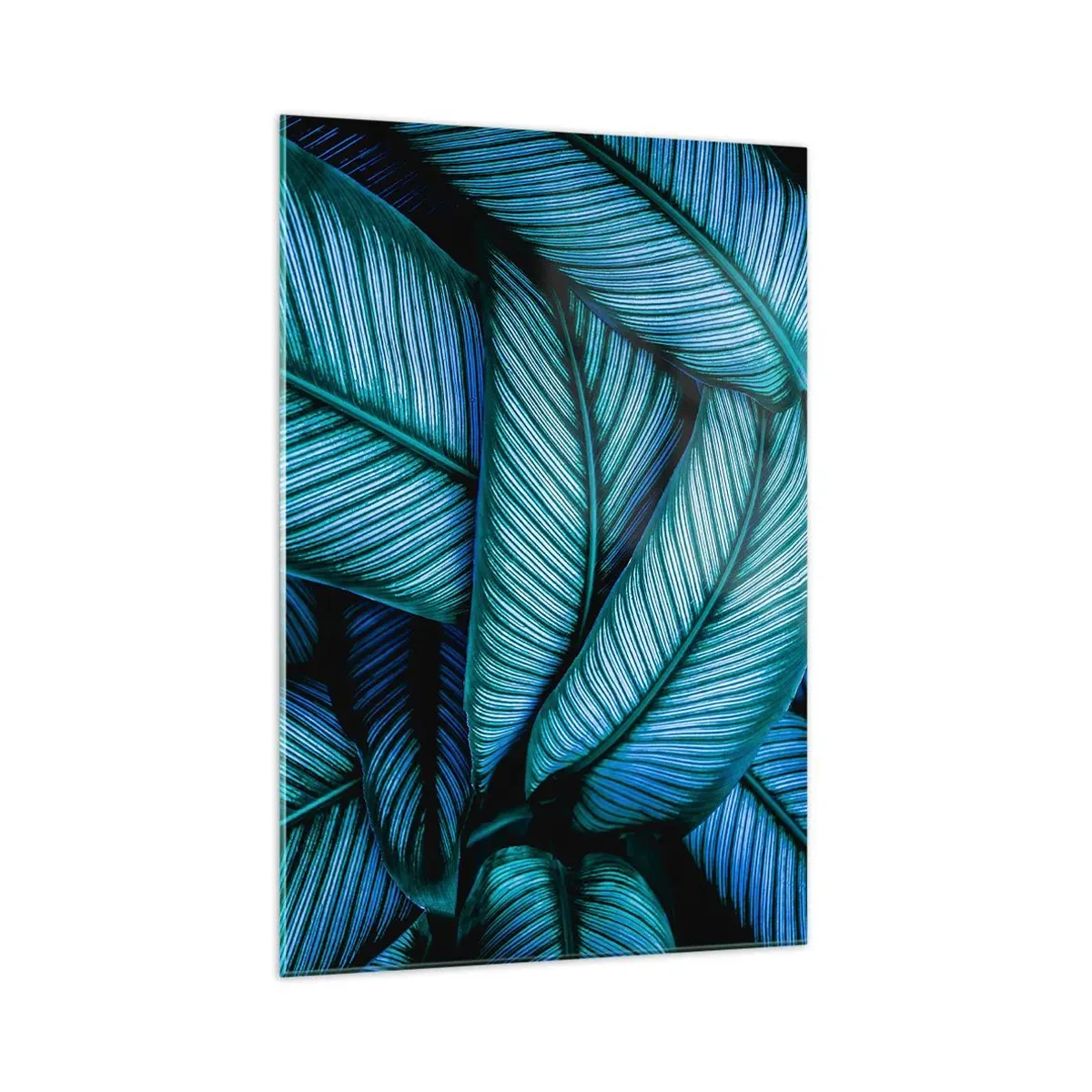 Obraz na szkle - Bliskie ujęcie turkusowych liści o wyrazistych detalach - 70x100cm - Linie życia - Nowoczesna dekoracja ścienna do salonu i sypialni ARTTOR