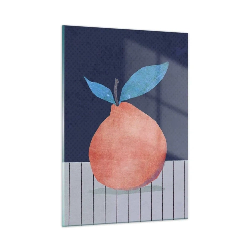 Obraz na szkle - Owoc o abstrakcyjnej formie na tle geometrycznej kompozycji - 50x70cm - Wypukłość i płaszczyzna - Nowoczesna dekoracja ścienna do salonu, kuchni i sypialni ARTTOR