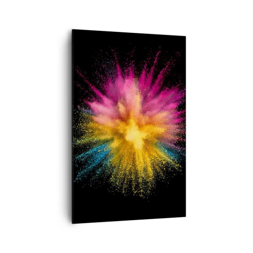 Obraz na płótnie - Kolorowy wybuch proszków na czarnym tle - 80x120cm - Narodziny barw  - Nowoczesna dekoracja ścienna do salonu i sypialni ARTTOR