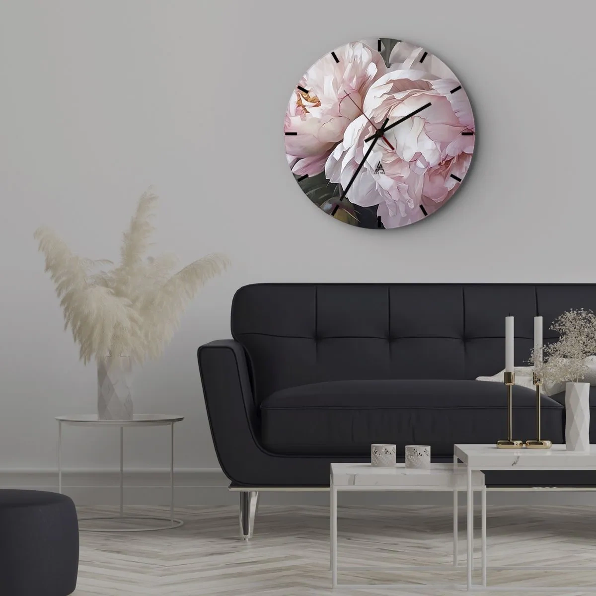 Zegar ścienny - Delikatne różowe piwonie w zbliżeniu - 30x30cm - Zatrzymane w rozkwicie - Nowoczesna dekoracja ścienna do salonu, kuchni i sypialni ARTTOR