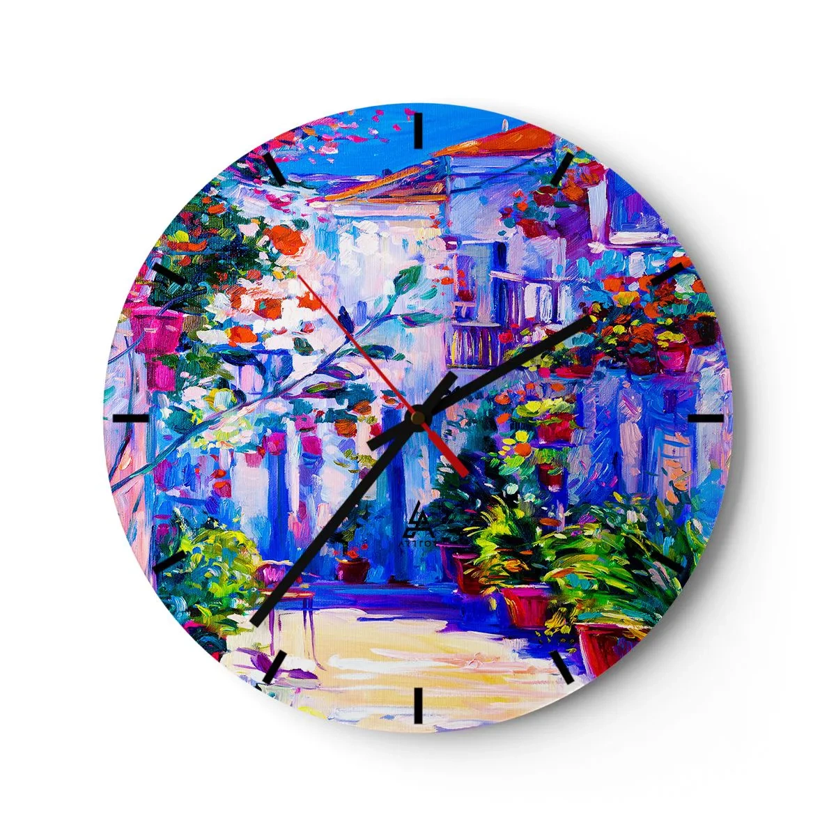 Zegar ścienny - Urokliwe patio pełne kwiatów w intensywnych barwach - 30x30cm - Impresja - włoska uliczka - Nowoczesna dekoracja ścienna do salonu, kuchni i sypialni ARTTOR