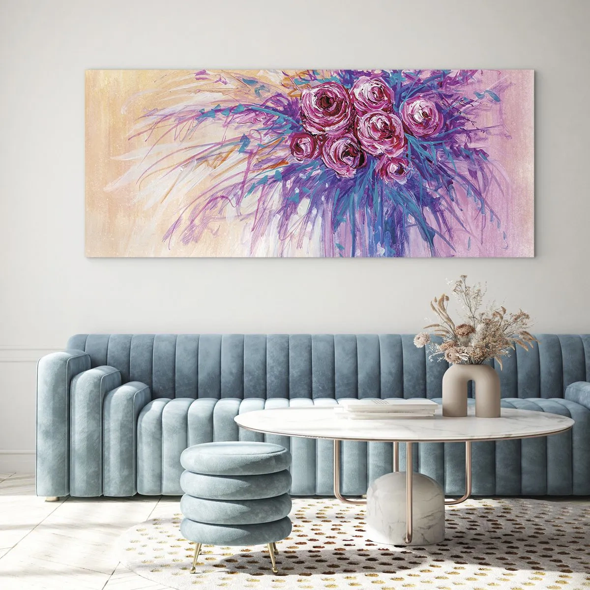 Obraz na szkle - Różana fontanna - 100x40 cm