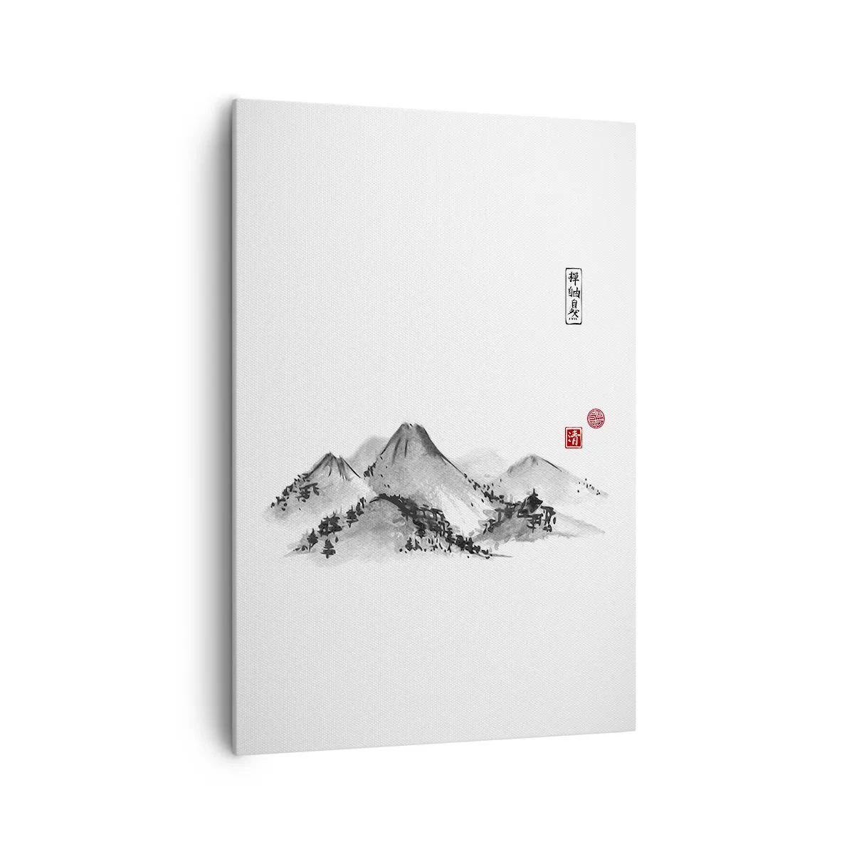 Obraz na płótnie - Tradycyjny krajobraz górski w stylu japońskiego malarstwa tuszem - 70x100cm - Za dalą dal - Nowoczesna dekoracja ścienna do salonu i sypialni ARTTOR