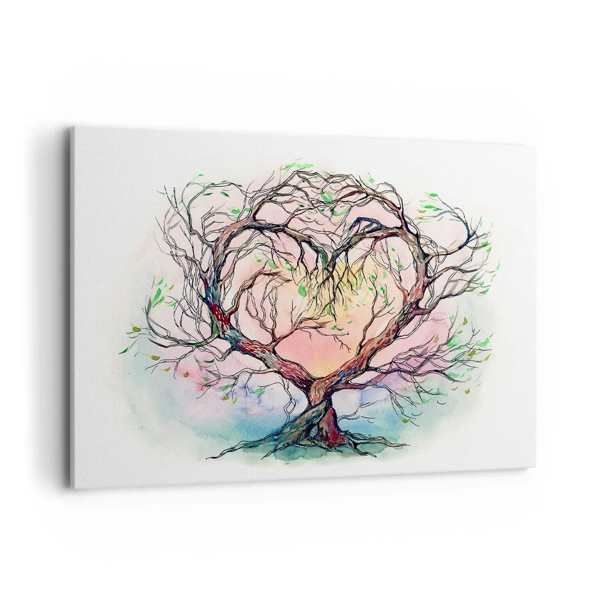 Obraz na płótnie - Drzewo w kształcie serca na tle delikatnych pastelowych kolorów - 100x70cm - Razem przeciwko wichurom - Nowoczesna dekoracja ścienna do salonu, kuchni i sypialni ARTTOR