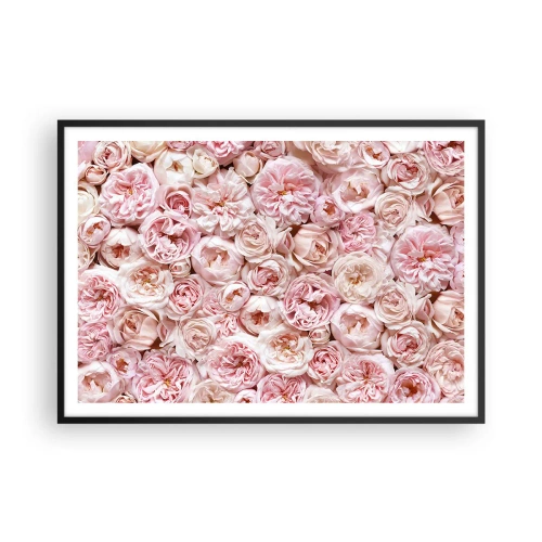 Plakat w czarnej ramie - Delikatne róże w odcieniach różu na całej powierzchni - 100x70cm - Usłane różami - Nowoczesna dekoracja ścienna do salonu i sypialni ARTTOR