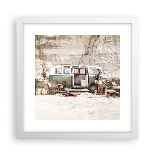 Plakat w białej ramie - Podróż czas zacząć - 30x30 cm