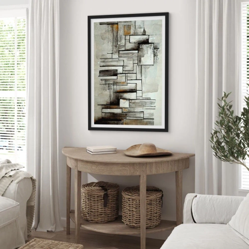 Plakat w czarnej ramie - Abstrakcyjna kompozycja geometryczna w odcieniach szarości i czerni - 50x70cm - Siła prostoty - Nowoczesna dekoracja ścienna do salonu i sypialni ARTTOR