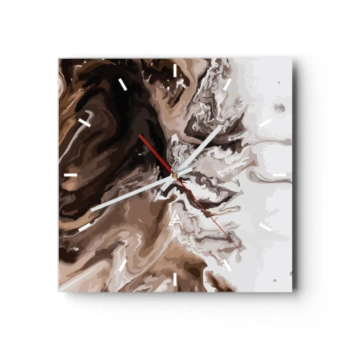 Zegar ścienny - Abstrakcja w odcieniach brązu z dynamicznymi liniami - 30x30cm - Kontredans barw - Nowoczesna dekoracja ścienna do salonu i sypialni ARTTOR