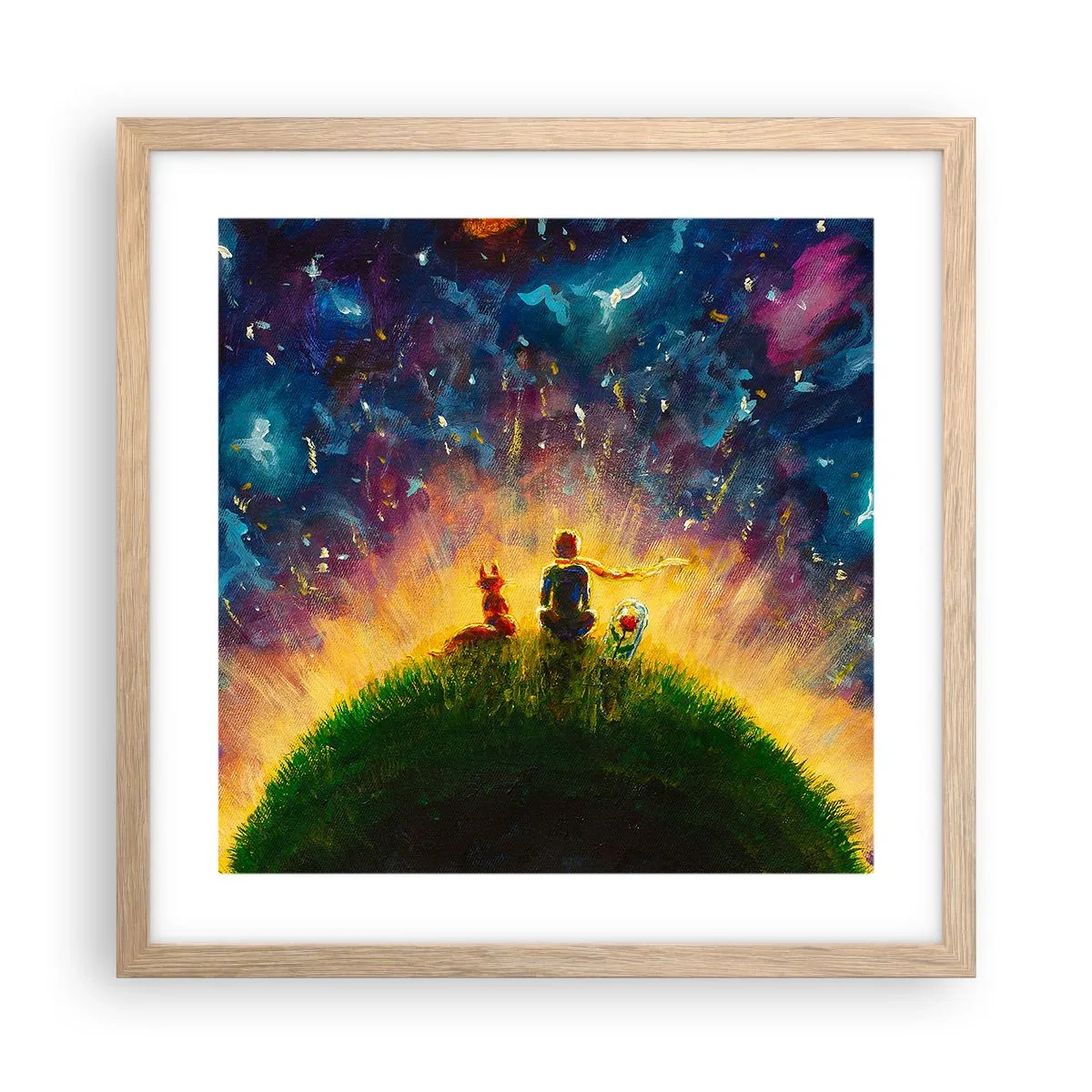 Plakat w ramie jasny dąb - Miłość i przyjaźń - cały świat - 40x40 cm