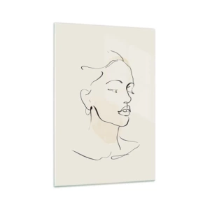 Obraz na szkle - Delikatny szkic kobiecej twarzy na jasnym tle - 70x100cm - Pewną kreską - Nowoczesna dekoracja ścienna do salonu i sypialni ARTTOR