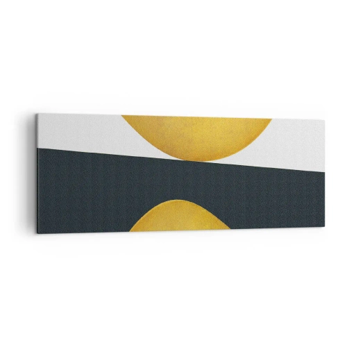 Obraz na płótnie - Geometryczne kształty w złocie na białym i ciemnym tle - 140x50cm - Po pierwsze: złoto - Nowoczesna dekoracja ścienna do salonu i sypialni ARTTOR