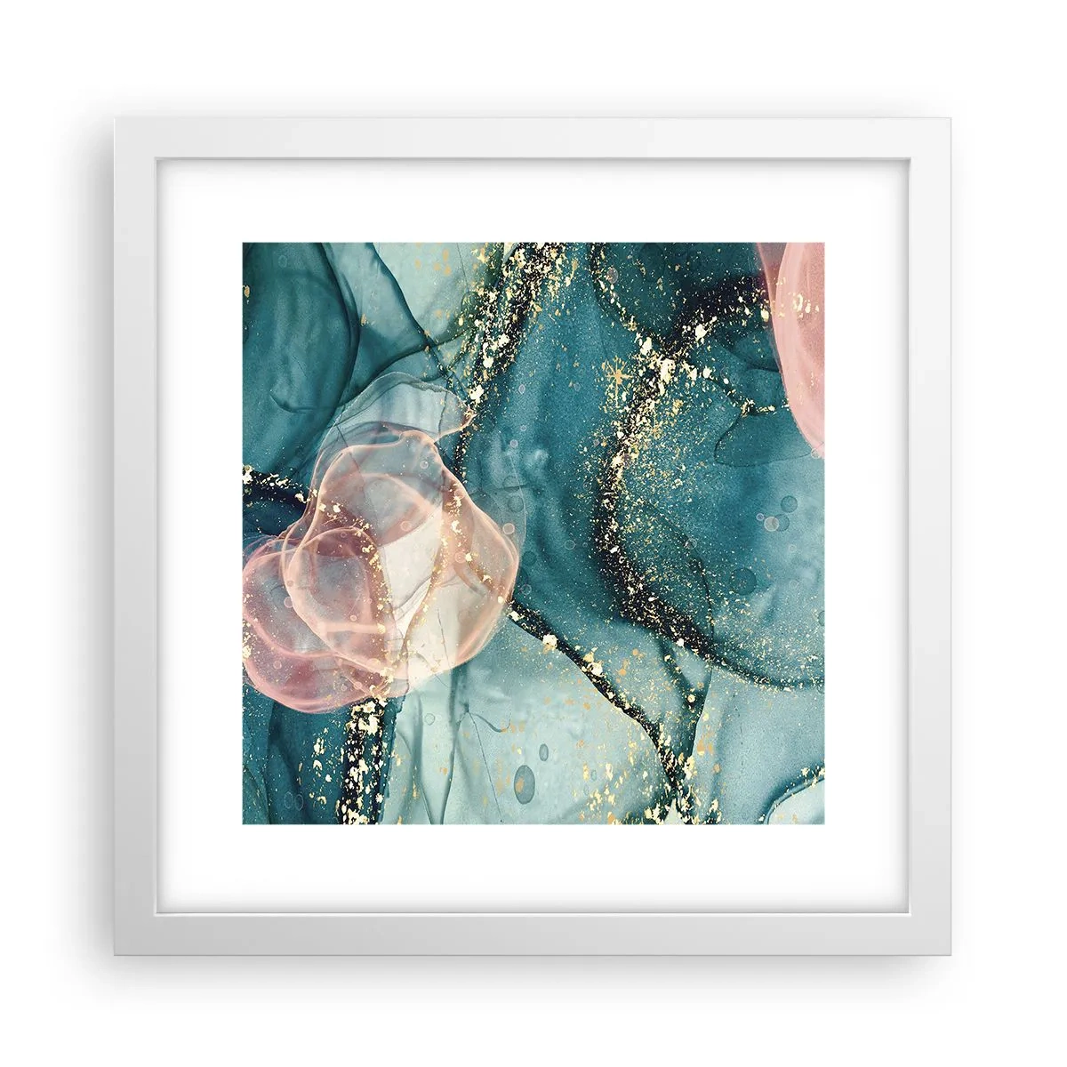 Plakat w białej ramie - Jedwabny błękit, tiulowy róż - 30x30 cm